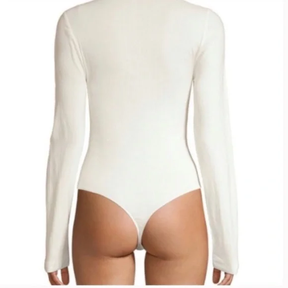 Free People Zoe Ivory Thong Long Sleeve Body-Suit size L - Picture 4 of 9